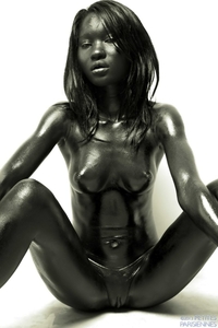 Black Amina is a skinny oiled ebony